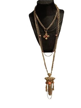 Free People Catriona Gold Layered Pendant Necklace with Coral Beads